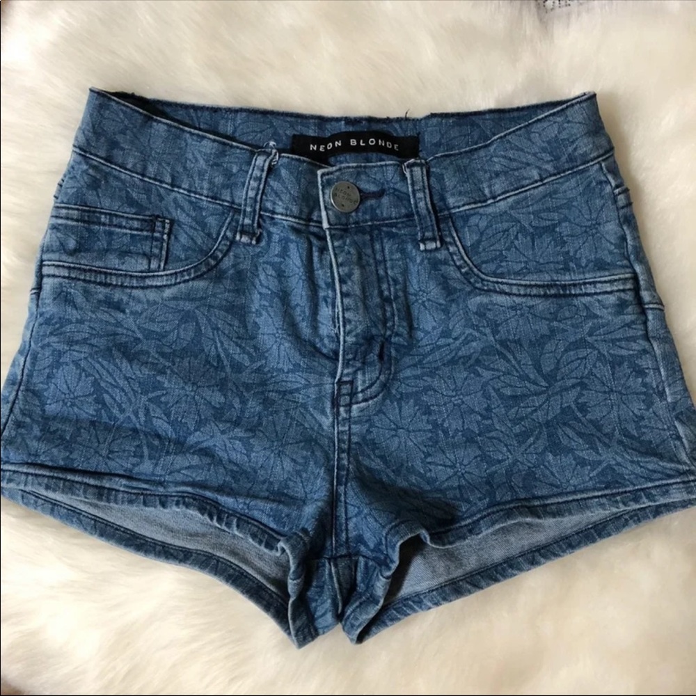 Printed High Waisted Denim Shorts